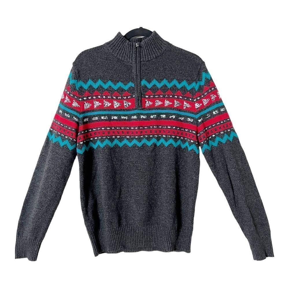 Urban Pipeline Men’s Charcoal Long Sleeve 1/4 Zip Mock Neck Sweater Size Medium